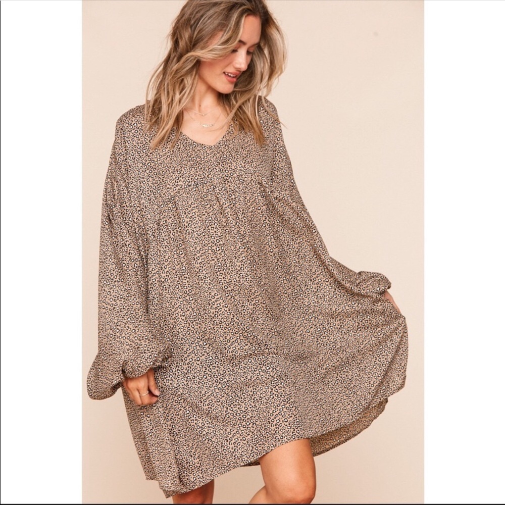 Leopard Print Bubble Sleeve Dress